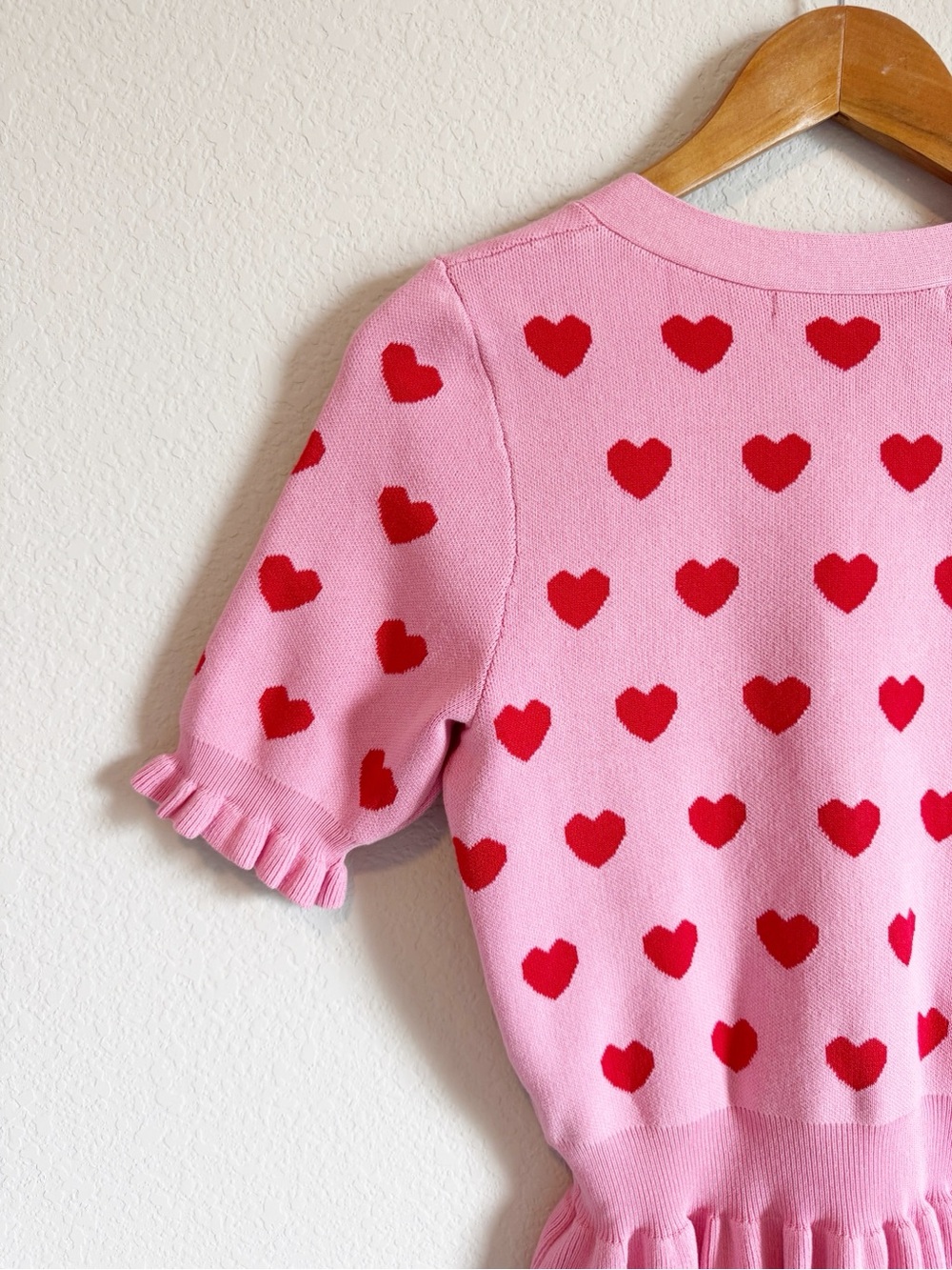 English Factory Heart Print Puff Sleeve Ruffle Cardigan Sweater Size Small - Picture 9 of 9